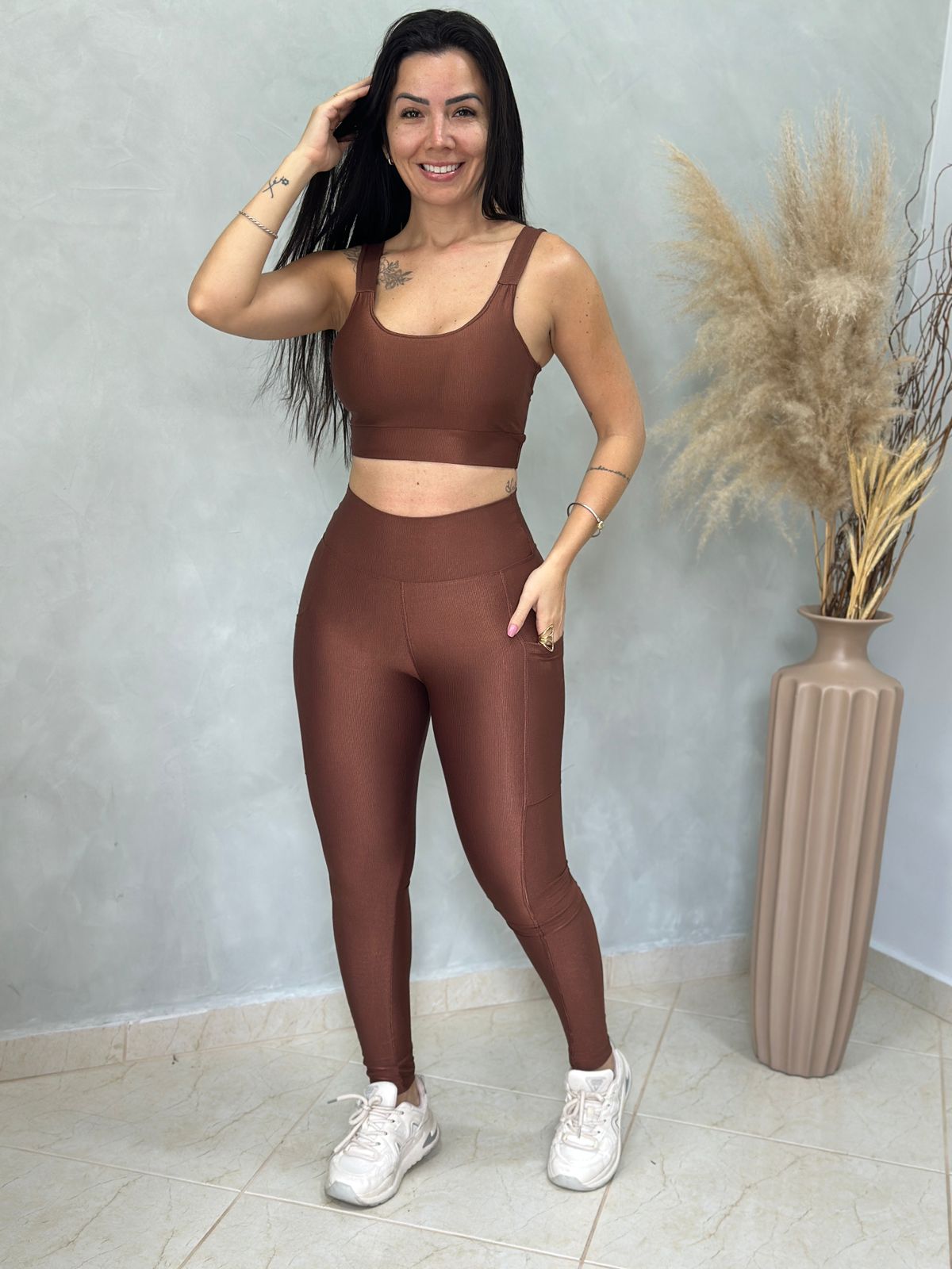 Conjunto calça com bolso -Canelado