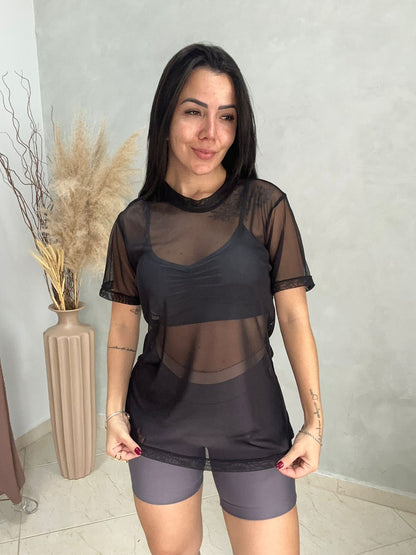 Blusa manga curta -Tule